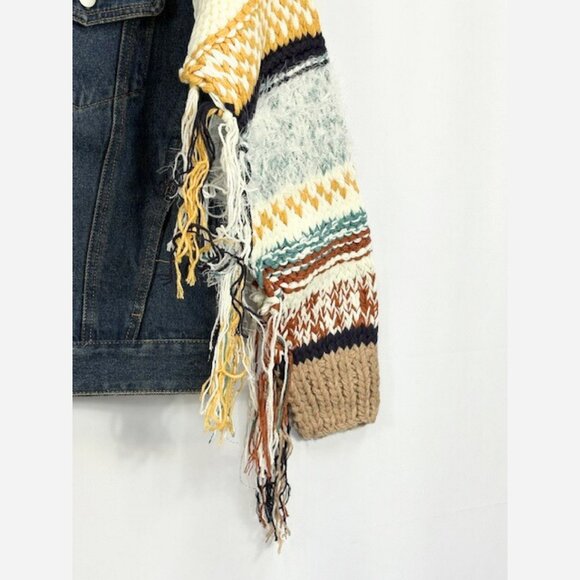 Boho Denim Jacket – Relaxed Fit with Knit Sweater Sleeves - Picture 9 of 9